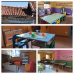 l'immagine contiene delle foto di alcune aree della scuola dell'infanzia di Garzigliana, come ad esmpio l'area ricreativa all'chiuso con giochi per bambini